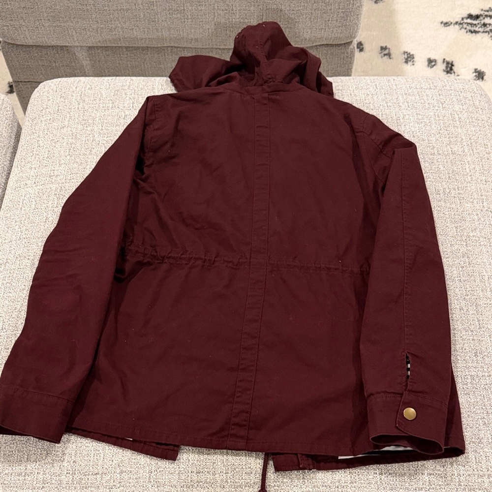 41 Hawthorn Hooded Utility Jacket in Burgundy with Striped Lining - Picture 5 of 5